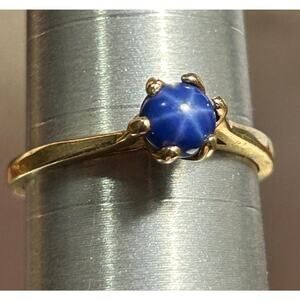 Vintage 10k solid yellow gold blue star sapphire gemstone cluster ring SZ 5.75